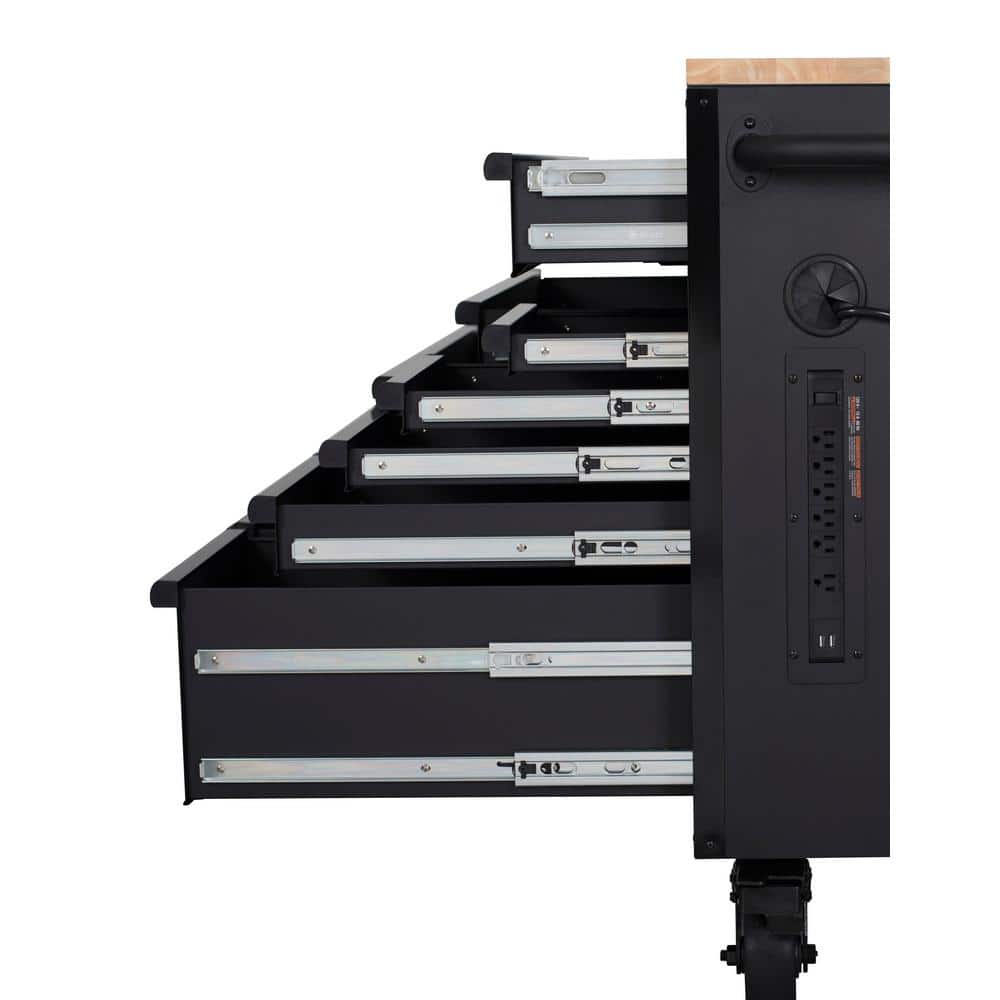 Husky - 56 In. W X 27.6 In. D 10-Drawer Matte Black Heavy-Duty Mobile Workbench with Pegboard and Top Cabinets - Serious Techies