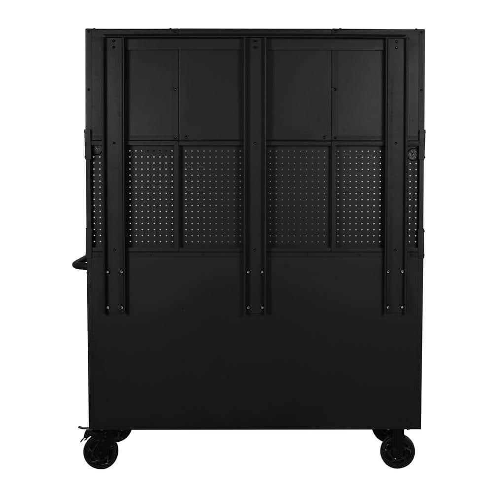 Husky - 56 In. W X 27.6 In. D 10-Drawer Matte Black Heavy-Duty Mobile Workbench with Pegboard and Top Cabinets - Serious Techies