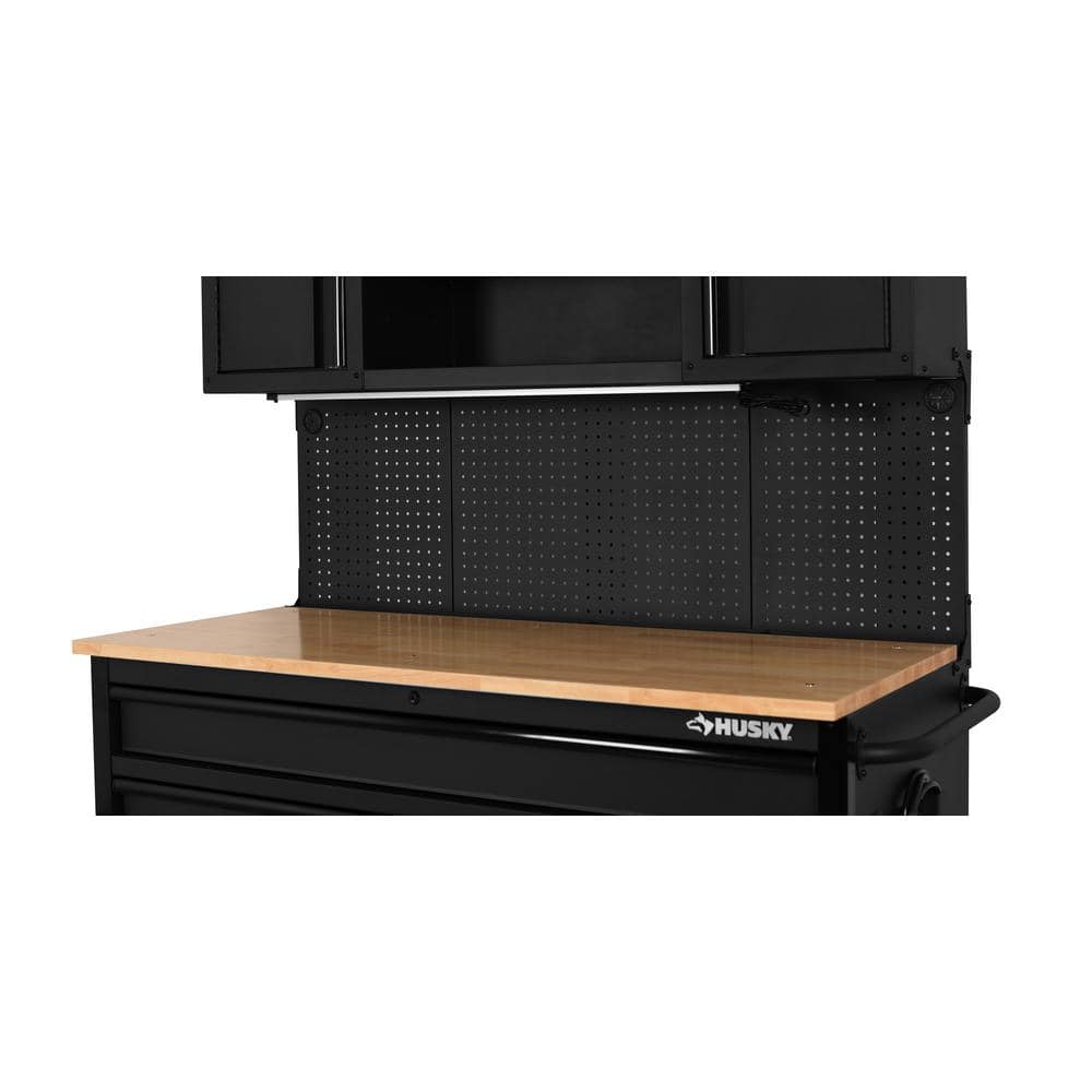 Husky - 56 In. W X 27.6 In. D 10-Drawer Matte Black Heavy-Duty Mobile Workbench with Pegboard and Top Cabinets - Serious Techies