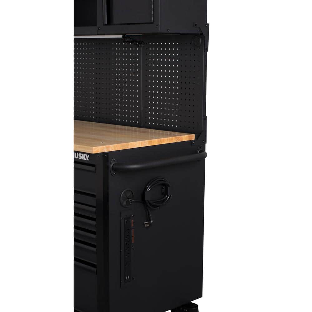 Husky - 56 In. W X 27.6 In. D 10-Drawer Matte Black Heavy-Duty Mobile Workbench with Pegboard and Top Cabinets - Serious Techies