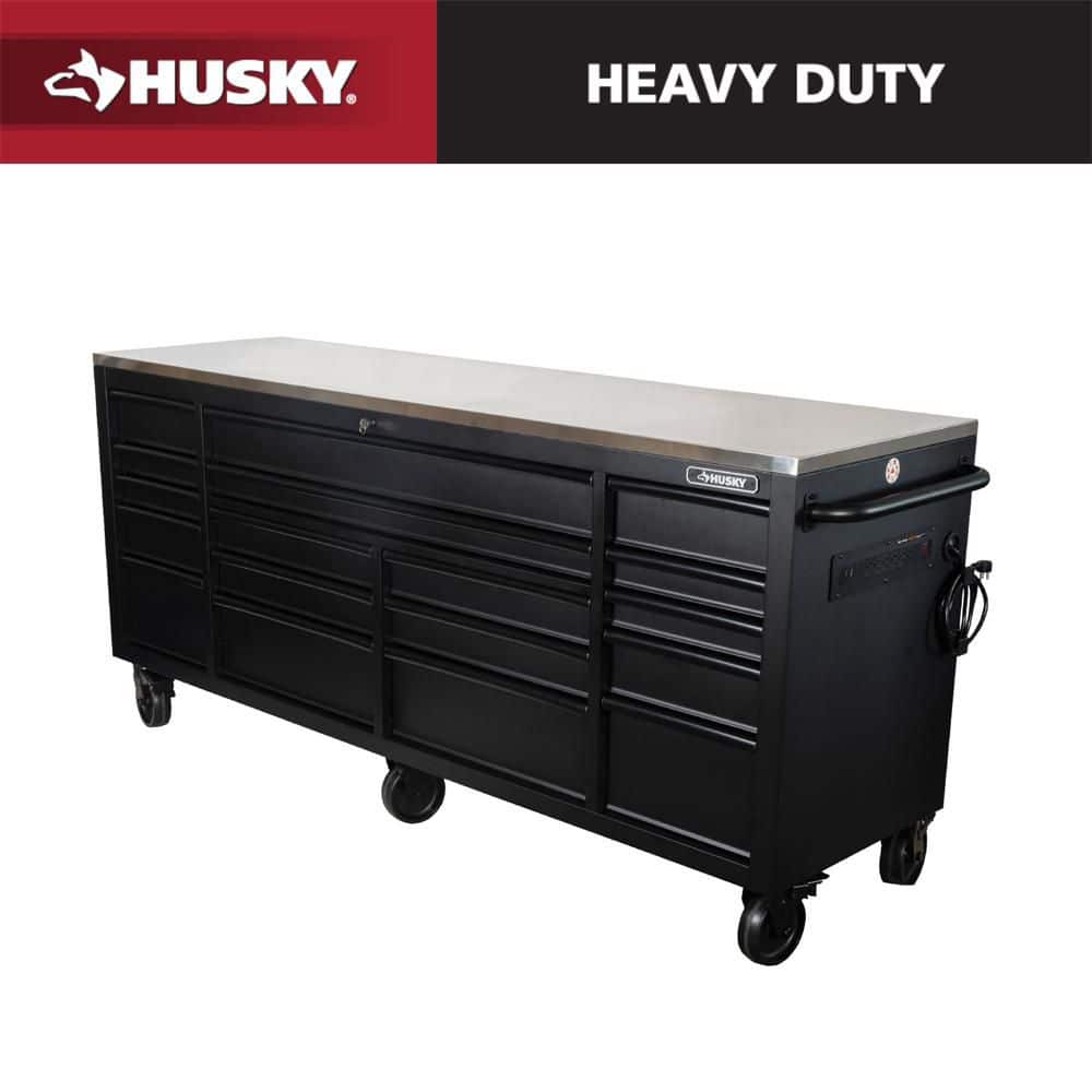 Husky - 84 In. W X 24 In. D 18-Drawer Heavy-Duty Mobile Workbench with Stainless Steel Top in Matte Black - Serious Techies