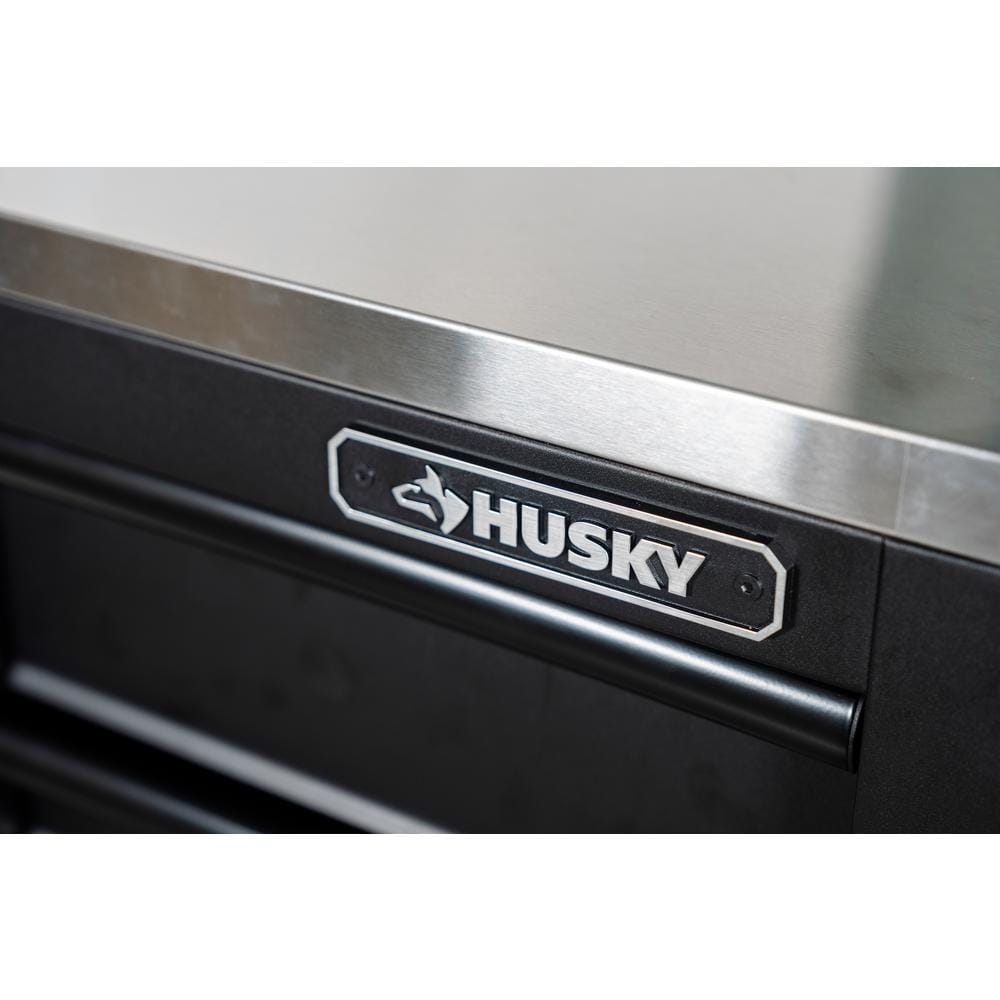 Husky - 84 In. W X 24 In. D 18-Drawer Heavy-Duty Mobile Workbench with Stainless Steel Top in Matte Black - Serious Techies