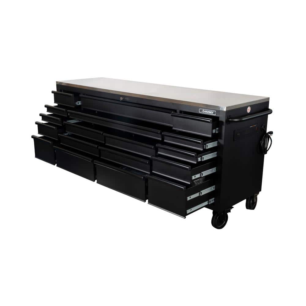 Husky - 84 In. W X 24 In. D 18-Drawer Heavy-Duty Mobile Workbench with Stainless Steel Top in Matte Black - Serious Techies