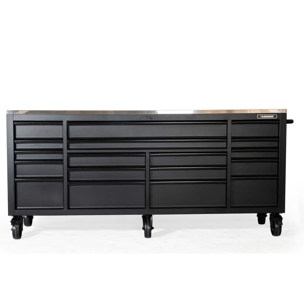 Husky - 84 In. W X 24 In. D 18-Drawer Heavy-Duty Mobile Workbench with Stainless Steel Top in Matte Black - Serious Techies