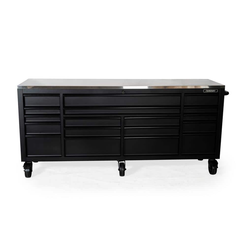 Husky - 84 In. W X 24 In. D 18-Drawer Heavy-Duty Mobile Workbench with Stainless Steel Top in Matte Black - Serious Techies