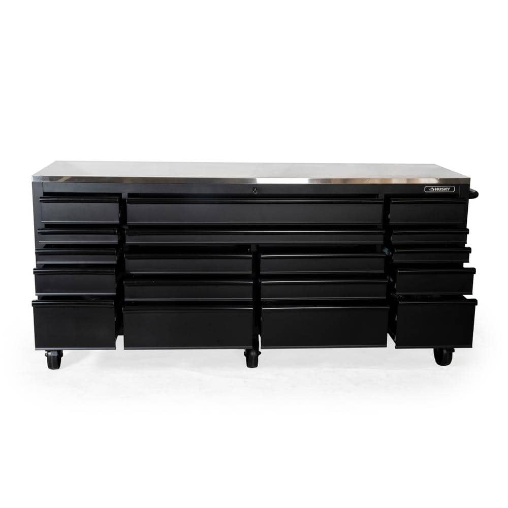 Husky - 84 In. W X 24 In. D 18-Drawer Heavy-Duty Mobile Workbench with Stainless Steel Top in Matte Black - Serious Techies