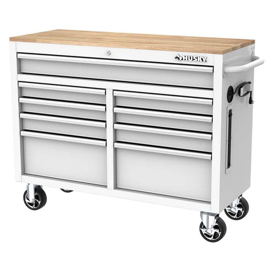HUSKY - Tool Storage 46 In. W X 18 In. D 9-Drawer Gloss White Mobile Workbench Cabinet - Serious Techies