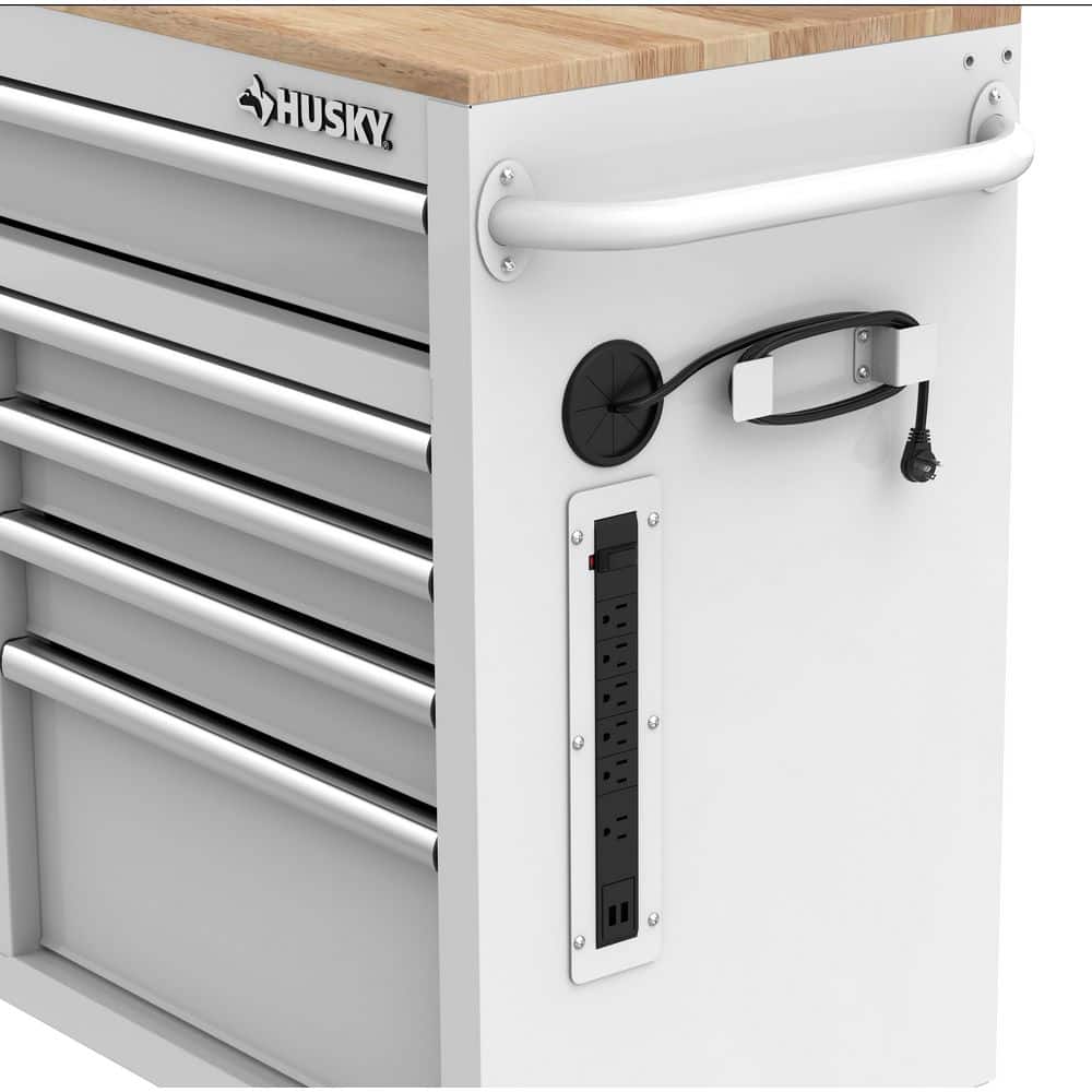 HUSKY - Tool Storage 46 In. W X 18 In. D 9-Drawer Gloss White Mobile Workbench Cabinet - Serious Techies