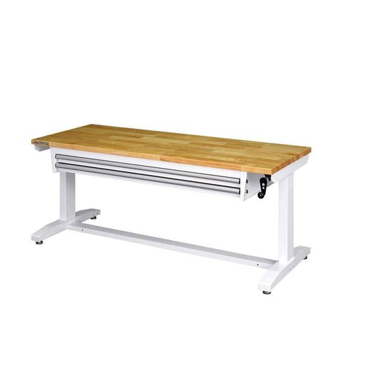HUSKY - Tool Storage 62 In. W White Adjustable Height Work Table with 2-Drawers - Serious Techies