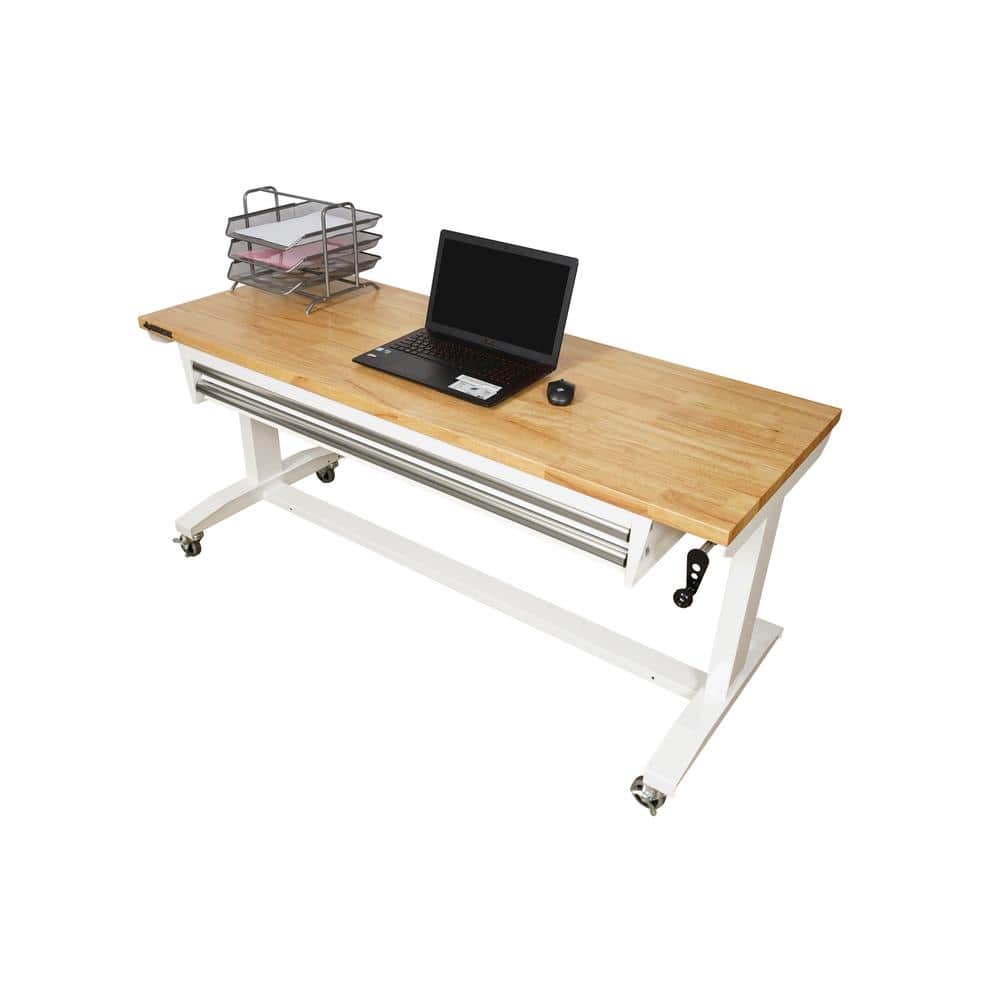 HUSKY - Tool Storage 62 In. W White Adjustable Height Work Table with 2-Drawers - Serious Techies