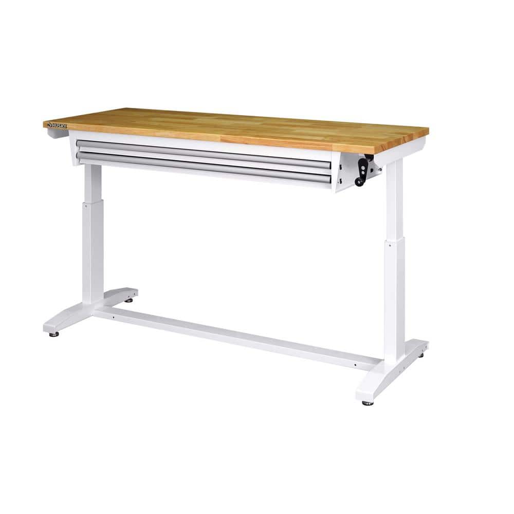 HUSKY - Tool Storage 62 In. W White Adjustable Height Work Table with 2-Drawers - Serious Techies