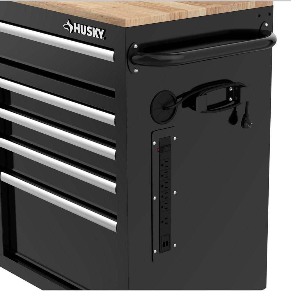 HUSKY - Tool Storage 46 In. W X 18 In. D 9-Drawer Mobile Workbench Cabinet in Gloss Black - Serious Techies