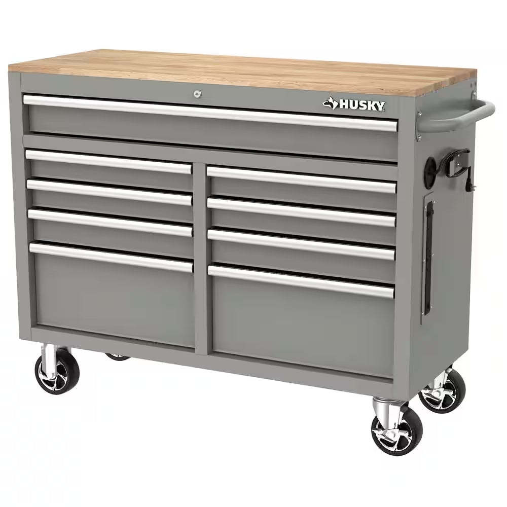 HUSKY - Tool Storage 46 In. W Gloss Gray Mobile Workbench Cabinet - Serious Techies