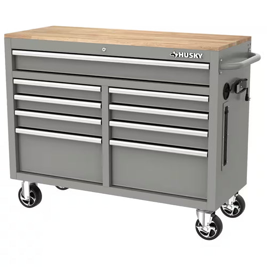 HUSKY - Tool Storage 46 In. W Gloss Gray Mobile Workbench Cabinet - Serious Techies
