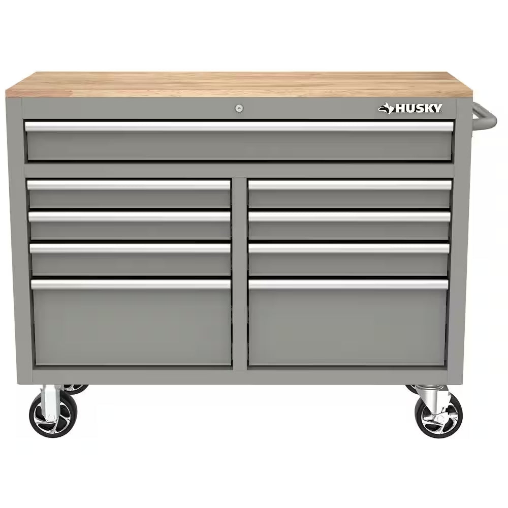 HUSKY - Tool Storage 46 In. W Gloss Gray Mobile Workbench Cabinet - Serious Techies