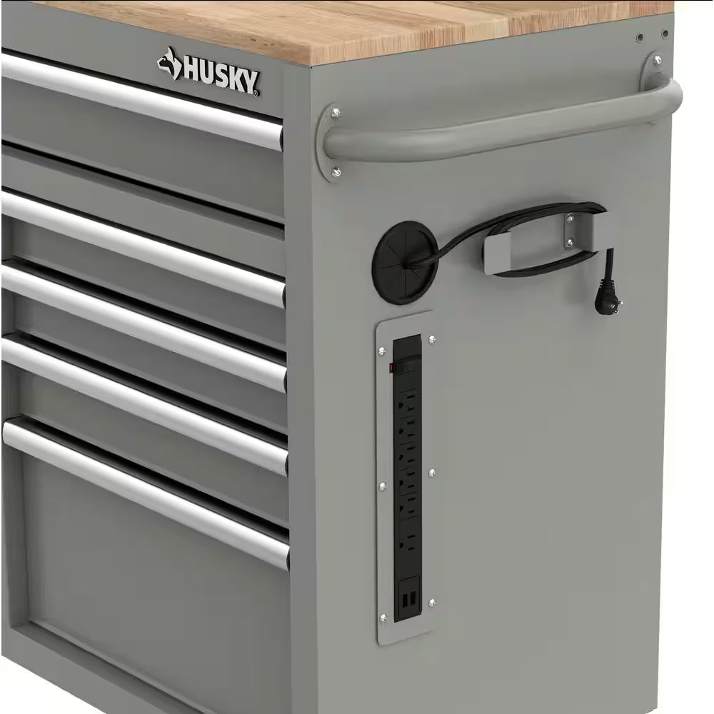 HUSKY - Tool Storage 46 In. W Gloss Gray Mobile Workbench Cabinet - Serious Techies