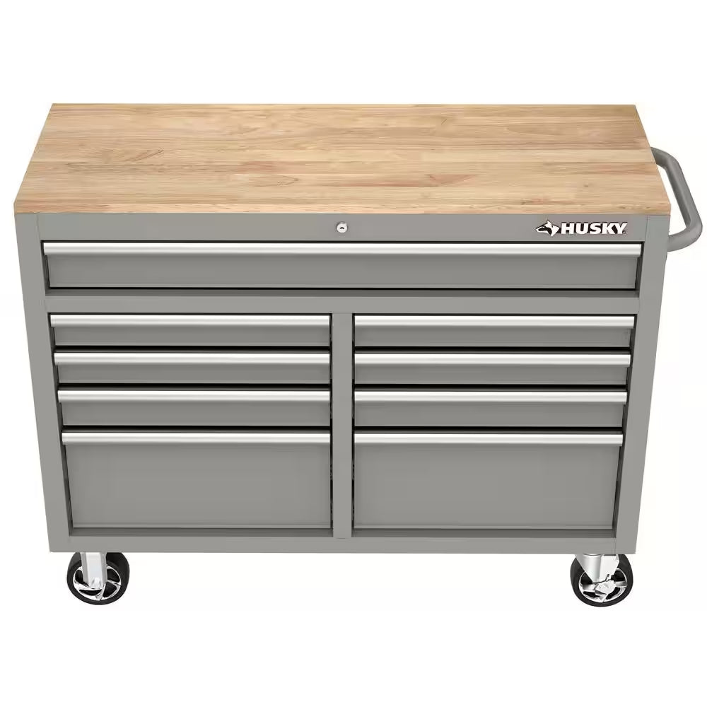 HUSKY - Tool Storage 46 In. W Gloss Gray Mobile Workbench Cabinet - Serious Techies