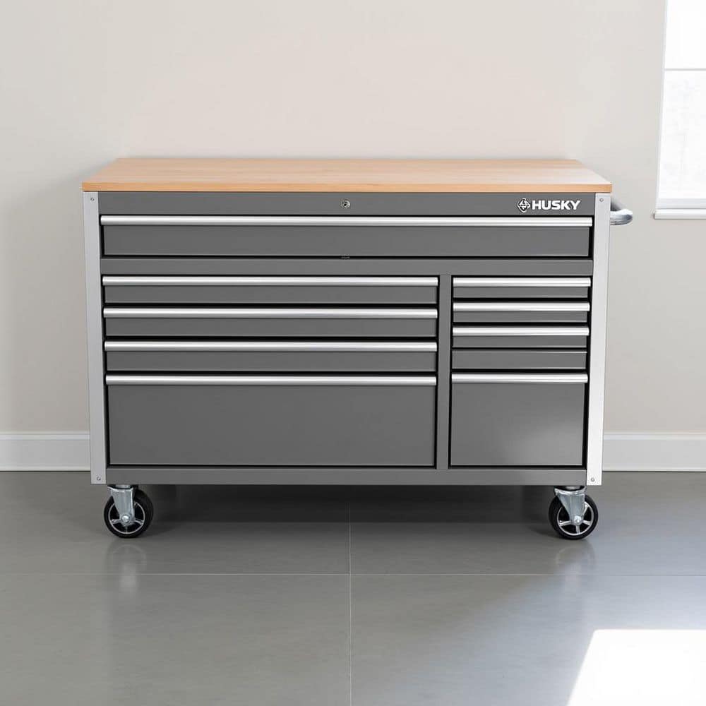 Husky - Tool Storage 52 In. W X 25 In. D Standard Duty Gloss Gray Mobile Workbench Tool Chest - Serious Techies