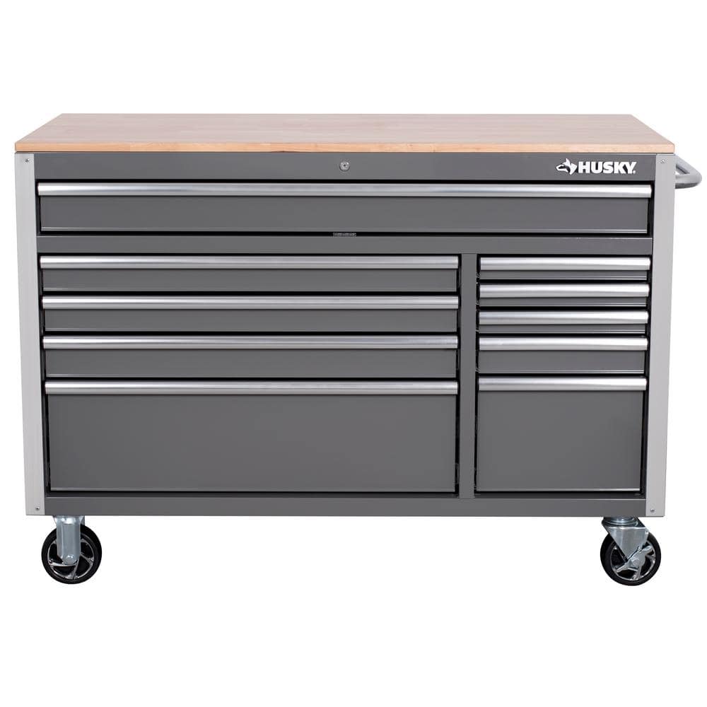 Husky - Tool Storage 52 In. W X 25 In. D Standard Duty Gloss Gray Mobile Workbench Tool Chest - Serious Techies