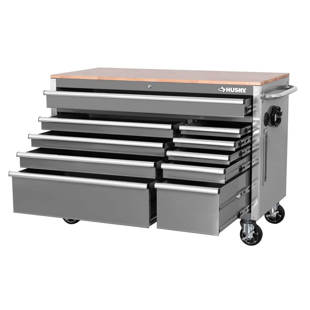 Husky - Tool Storage 52 In. W X 25 In. D Standard Duty Gloss Gray Mobile Workbench Tool Chest - Serious Techies
