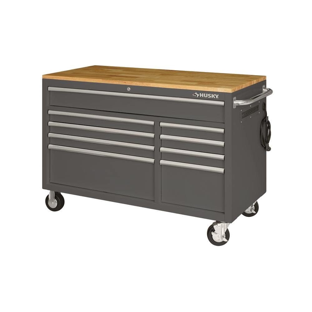 Husky - Tool Storage 52 In. W X 25 In. D Standard Duty Gloss Gray Mobile Workbench Tool Chest - Serious Techies