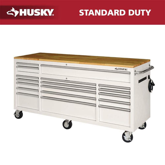 Husky - Tool Storage 72 In. W Standard Duty Gloss White Mobile Workbench Tool Chest - Serious Techies