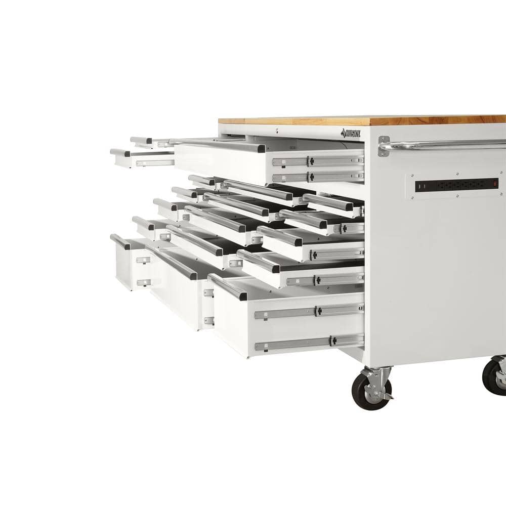 Husky - Tool Storage 72 In. W Standard Duty Gloss White Mobile Workbench Tool Chest - Serious Techies