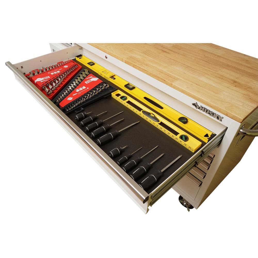 Husky - Tool Storage 72 In. W Standard Duty Gloss White Mobile Workbench Tool Chest - Serious Techies