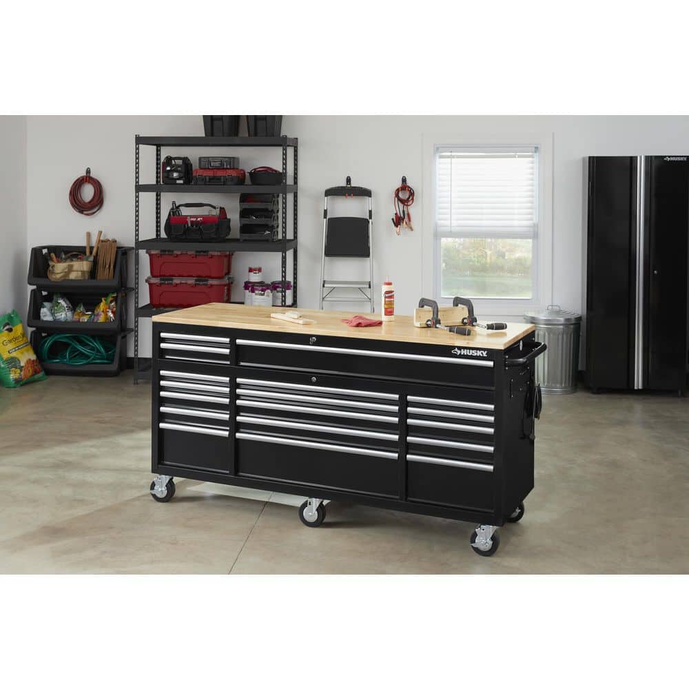 Husky - Tool Storage 72 In. W Standard Duty Gloss White Mobile Workbench Tool Chest - Serious Techies