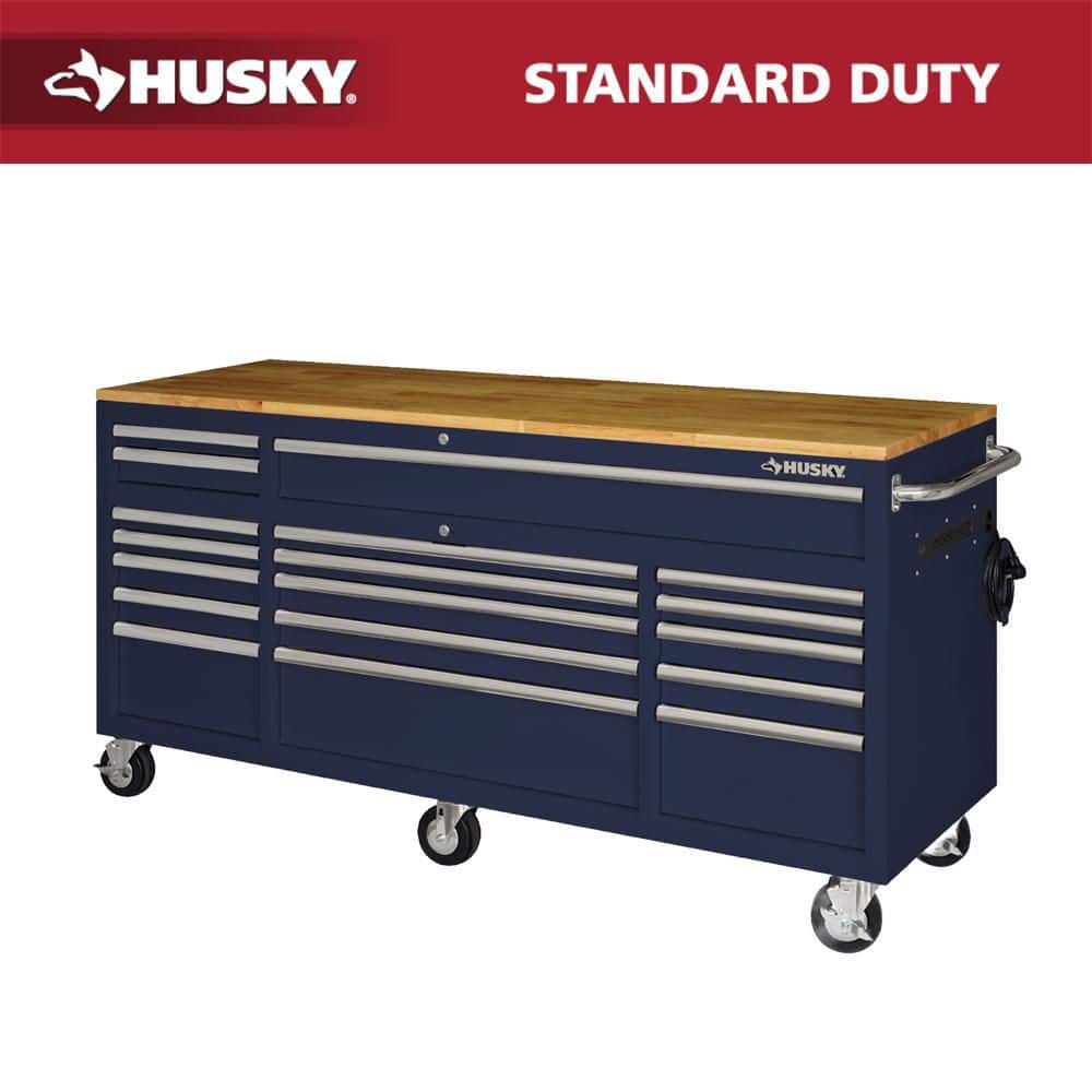 Husky - Tool Storage 72 In. W Standard Duty Gloss White Mobile Workbench Tool Chest - Serious Techies