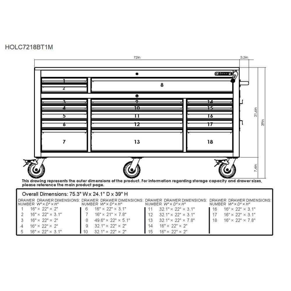 Husky - Tool Storage 72 In. W X 24 In. D 18-Drawer Heavy Duty Adjustable Height Mobile Workbench Cabinet in Matte White - Serious Techies