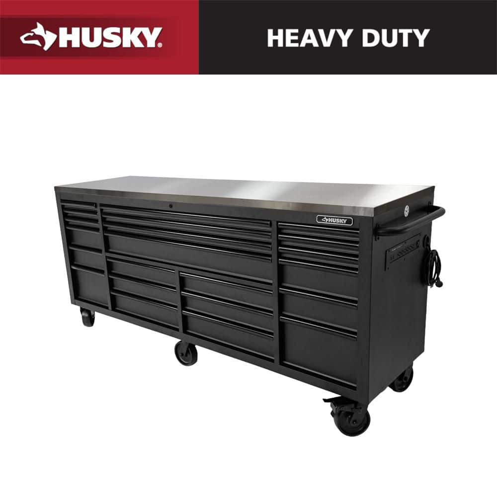 Husky - Tool Storage 72 In. W X 24 In. D 18-Drawer Heavy Duty Adjustable Height Mobile Workbench Cabinet in Matte White - Serious Techies