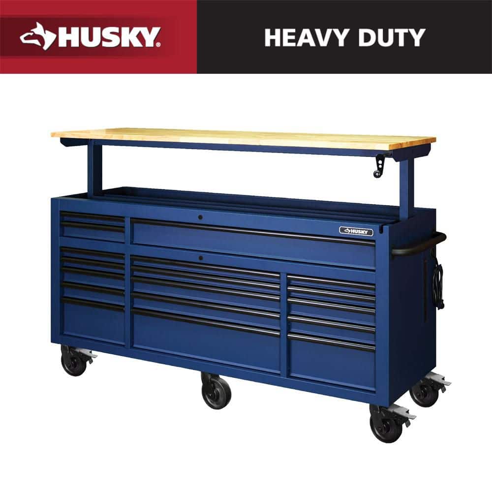 Husky - Tool Storage 72 In. W X 24 In. D 18-Drawer Heavy Duty Adjustable Height Mobile Workbench Cabinet in Matte White - Serious Techies