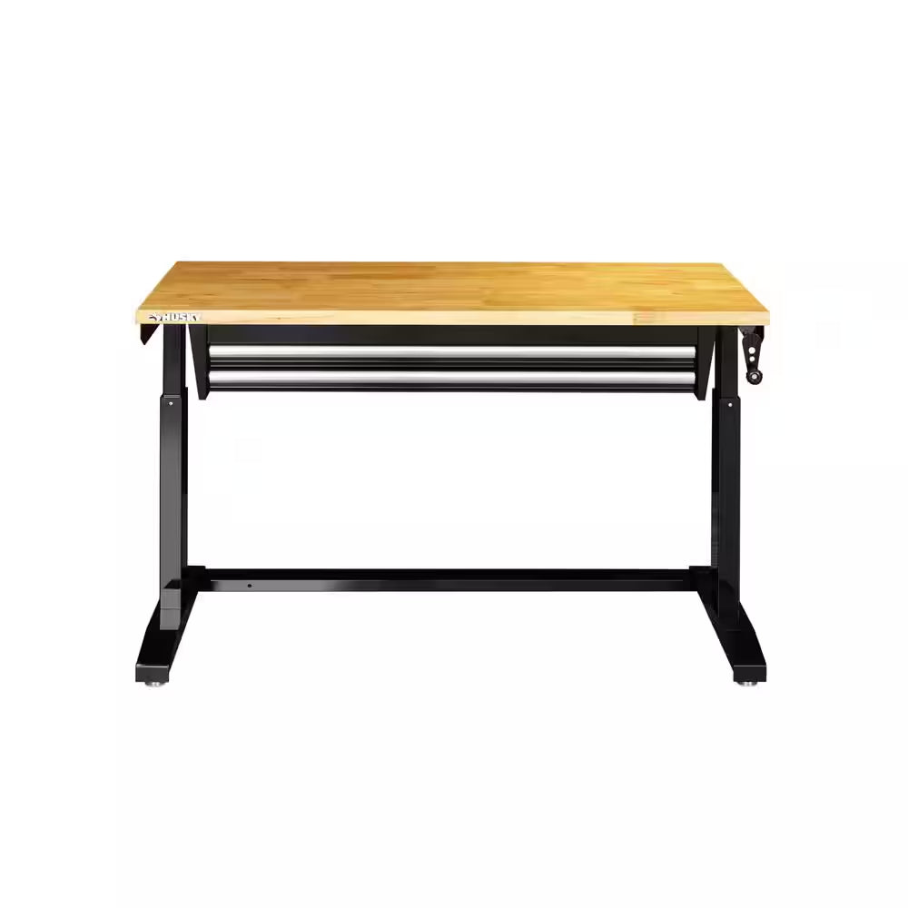 Tool Storage 46 In. W X 24 In. D 2-Drawer Adjustable Height Black Worktable with Solid Wood Top