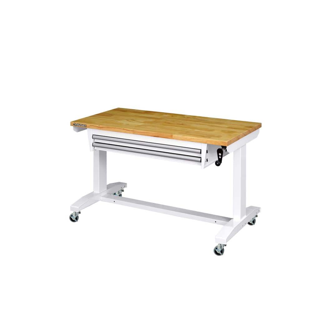 Tool Storage 46 In. W X 24 In. D 2-Drawer Adjustable Height Black Worktable with Solid Wood Top