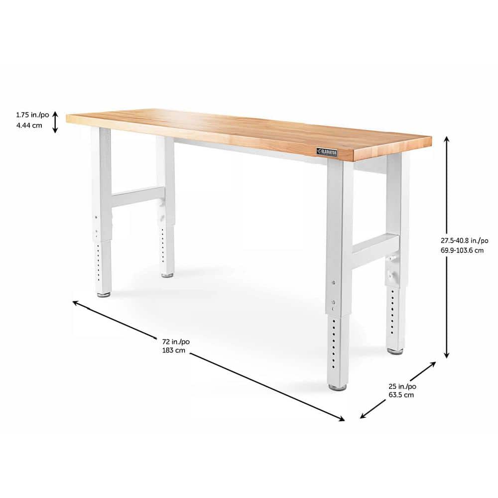 HUSKY - 72 In. W X 25 In. D Adjustable Height Workbench with Hardwood Top - Serious Techies