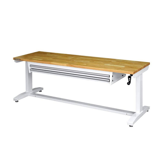 HUSKY - 72 In. W X 24 In. D 2-Drawer Adjustable Height White Worktable with Solid Wood Top - Serious Techies