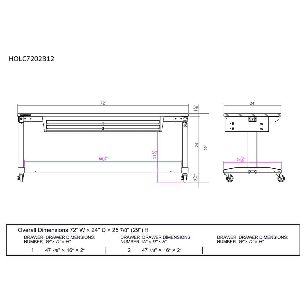 HUSKY - 72 In. W X 24 In. D 2-Drawer Adjustable Height White Worktable with Solid Wood Top - Serious Techies