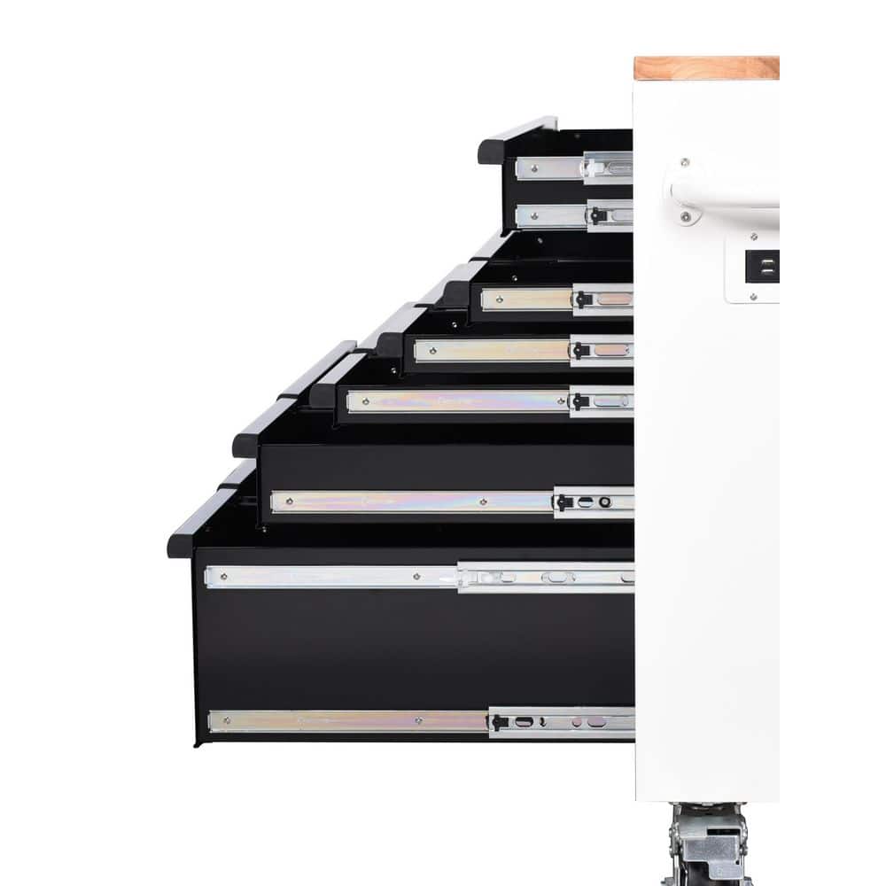 Husky - Limited Edition 61 In. W X 23 In. D 11-Drawer White Mobile Workbench Cabinet with Solid Wood Top Serious Techies