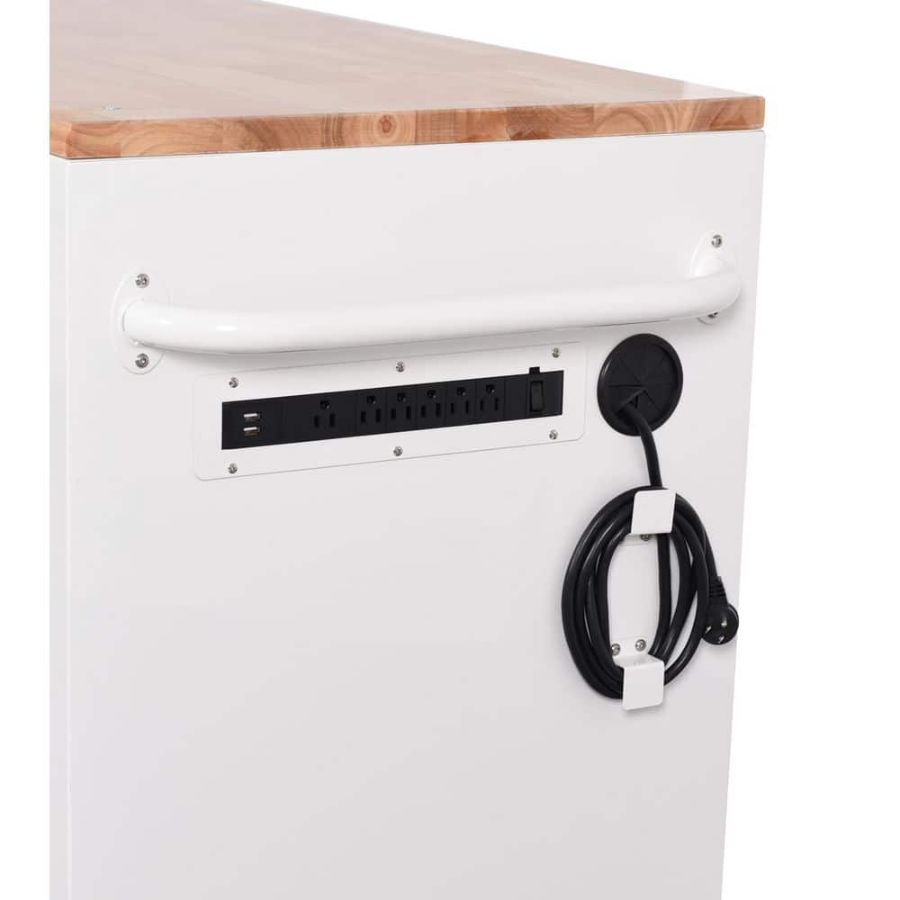 Husky - Limited Edition 61 In. W X 23 In. D 11-Drawer White Mobile Workbench Cabinet with Solid Wood Top Serious Techies