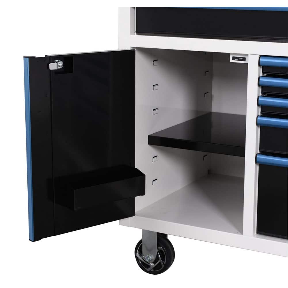 Husky - Limited Edition 61 In. W X 23 In. D 11-Drawer White Mobile Workbench Cabinet with Solid Wood Top Serious Techies