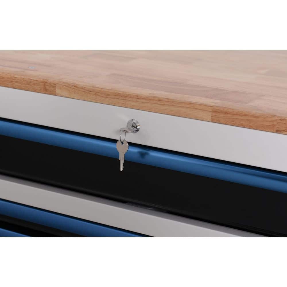 Husky - Limited Edition 61 In. W X 23 In. D 11-Drawer White Mobile Workbench Cabinet with Solid Wood Top Serious Techies