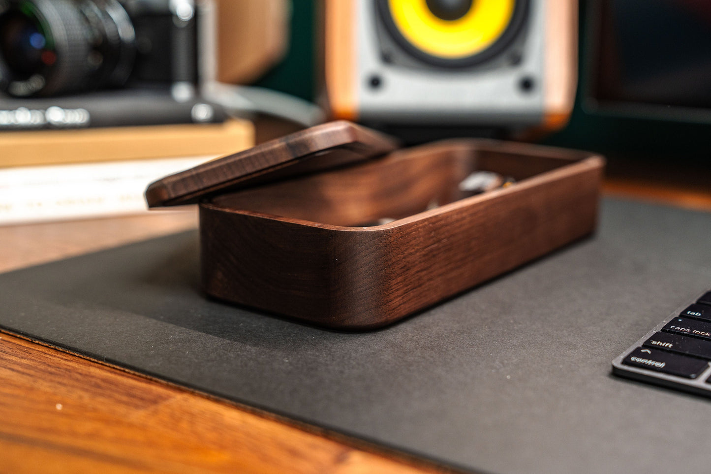 TheProVideo - Walnut Wooden Box with Lid: Desk Organizer - Serious Techies