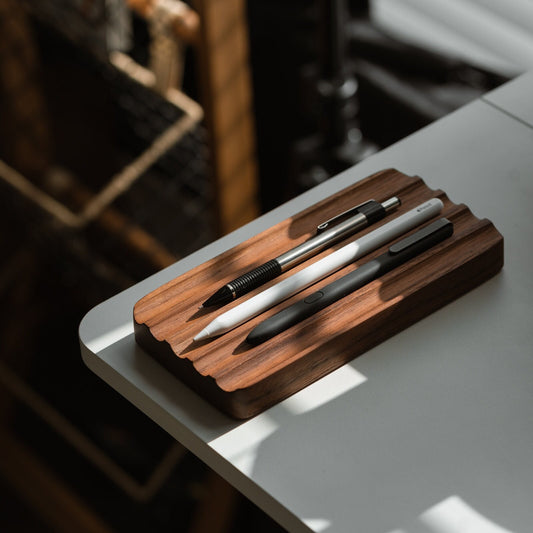ModhausCo - Wooden Pen Tray for Desk Organization (Essentials), Fountain Pen Display, Pen and Pencil Holder, Desk and Workspace Organization Accessories - Serious Techies