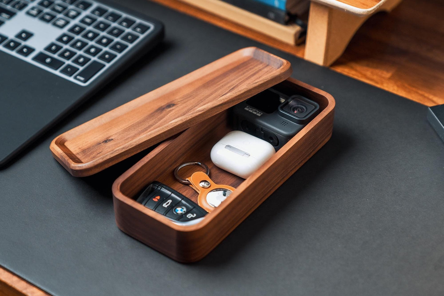 TheProVideo - Walnut Wooden Box with Lid: Desk Organizer - Serious Techies
