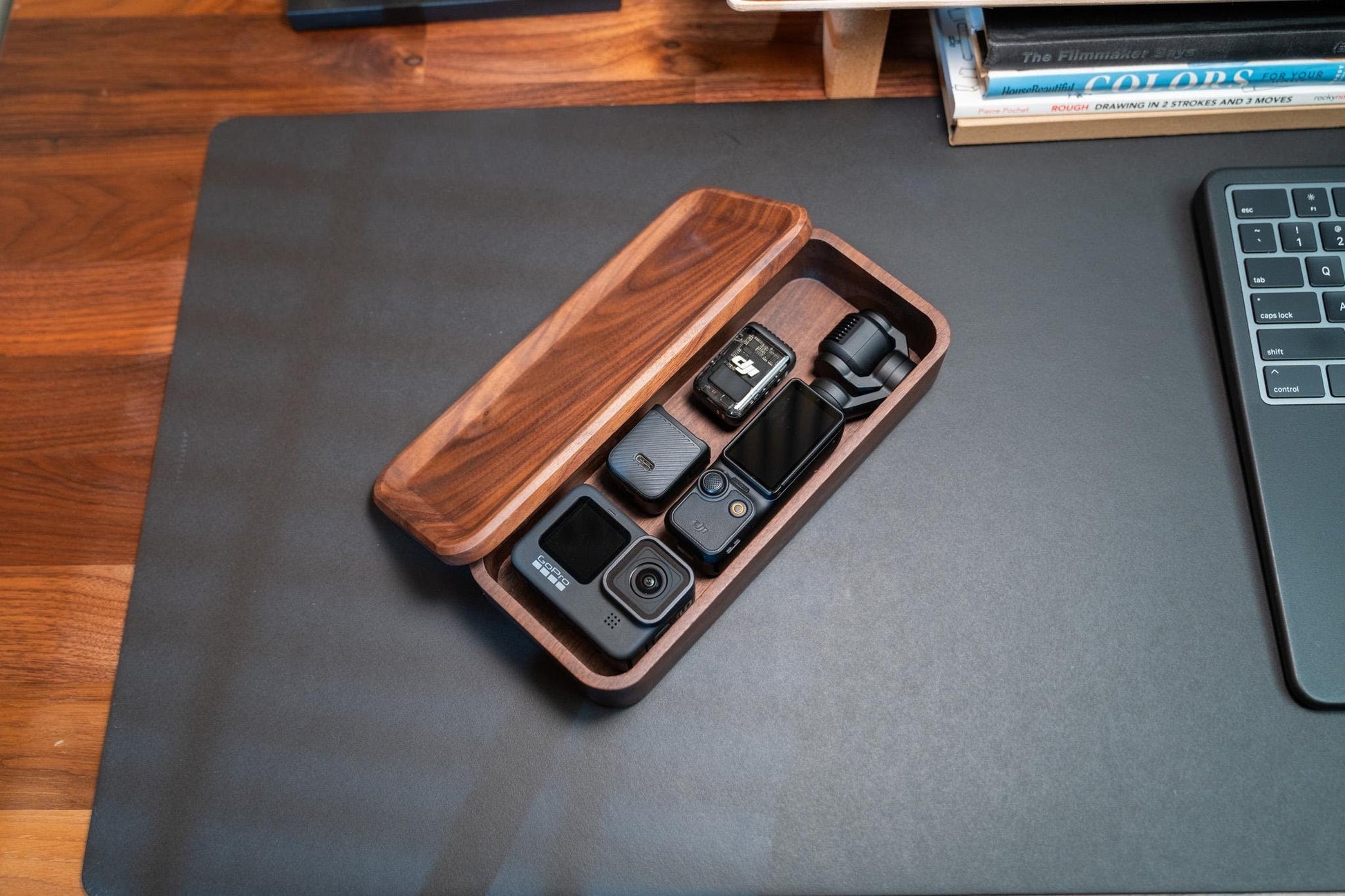 TheProVideo - Walnut Wooden Box with Lid: Desk Organizer - Serious Techies