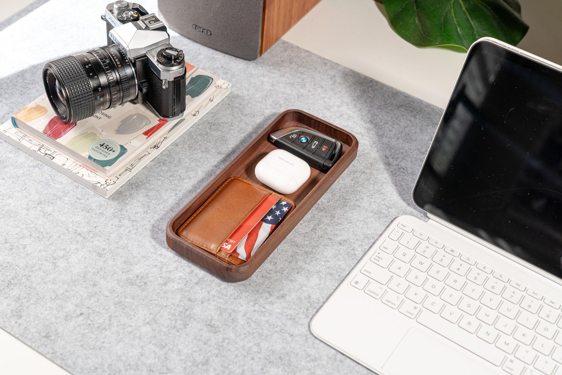 TheProOrganizer - Walnut Wood Desk Organizer Tray: Matte Finish, Minimalist Design - Serious Techies