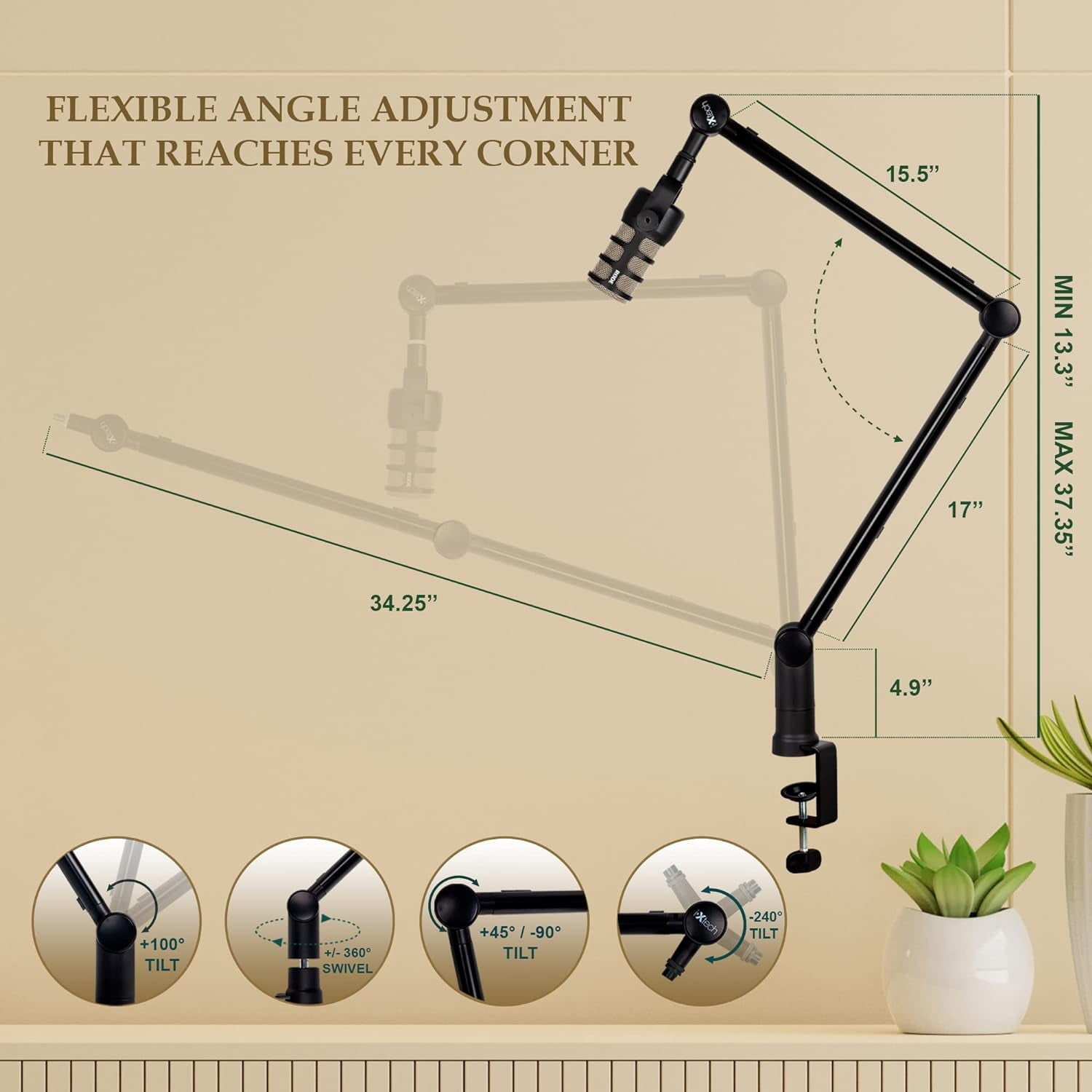 IXTECH - Adjustable Microphone Boom Arm with Desk Mount, 4.5 Lb - Serious Techies