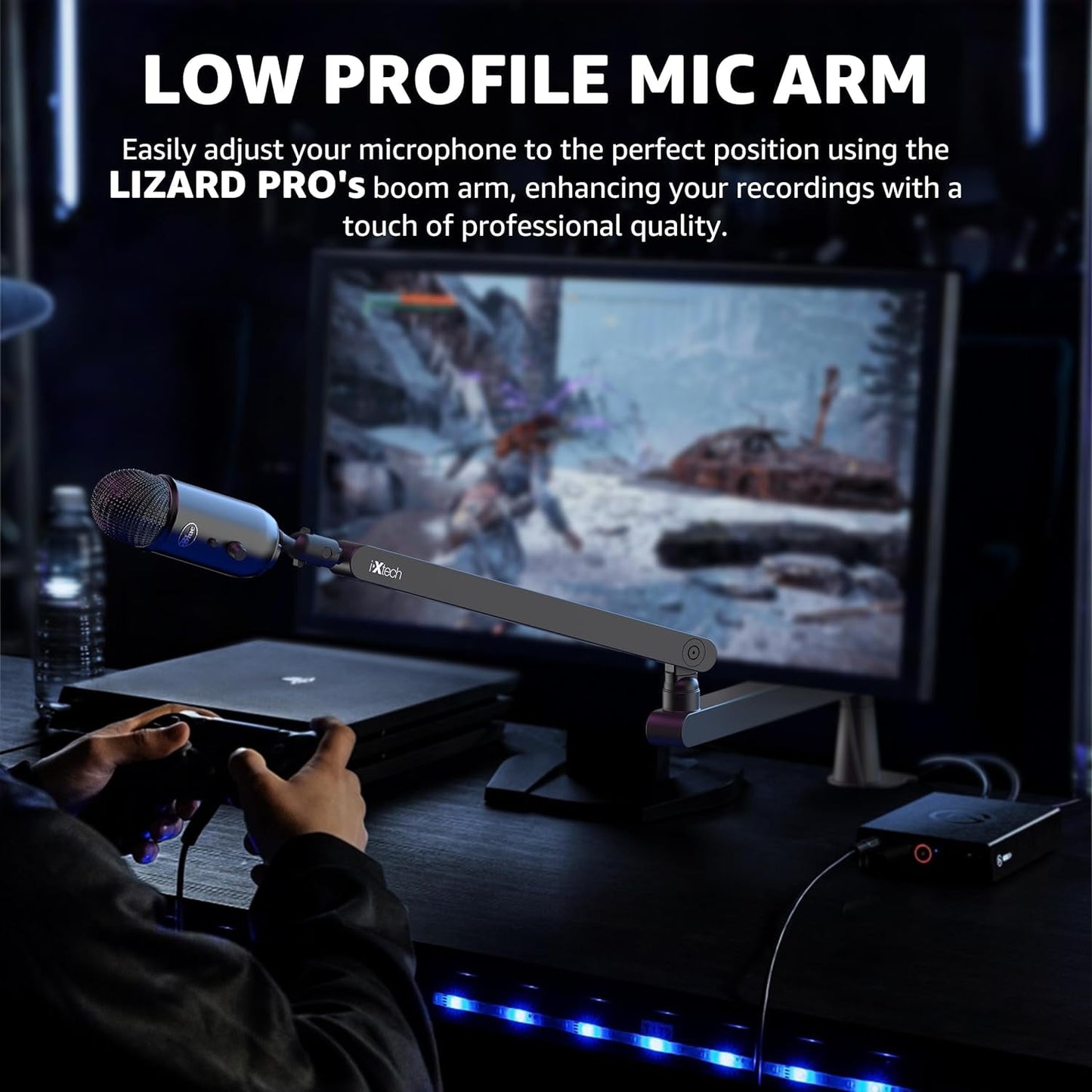 IXTECH - Mic Boom Arm Stand LP Microphone Stand Low Profile Microphone Arm Adjustable for Blue Yeti Shure Sm7B Hyperx Quadcast Rode Fifine, Mic Arm for Gaming Podcasting Lizard Pro - Serious Techies