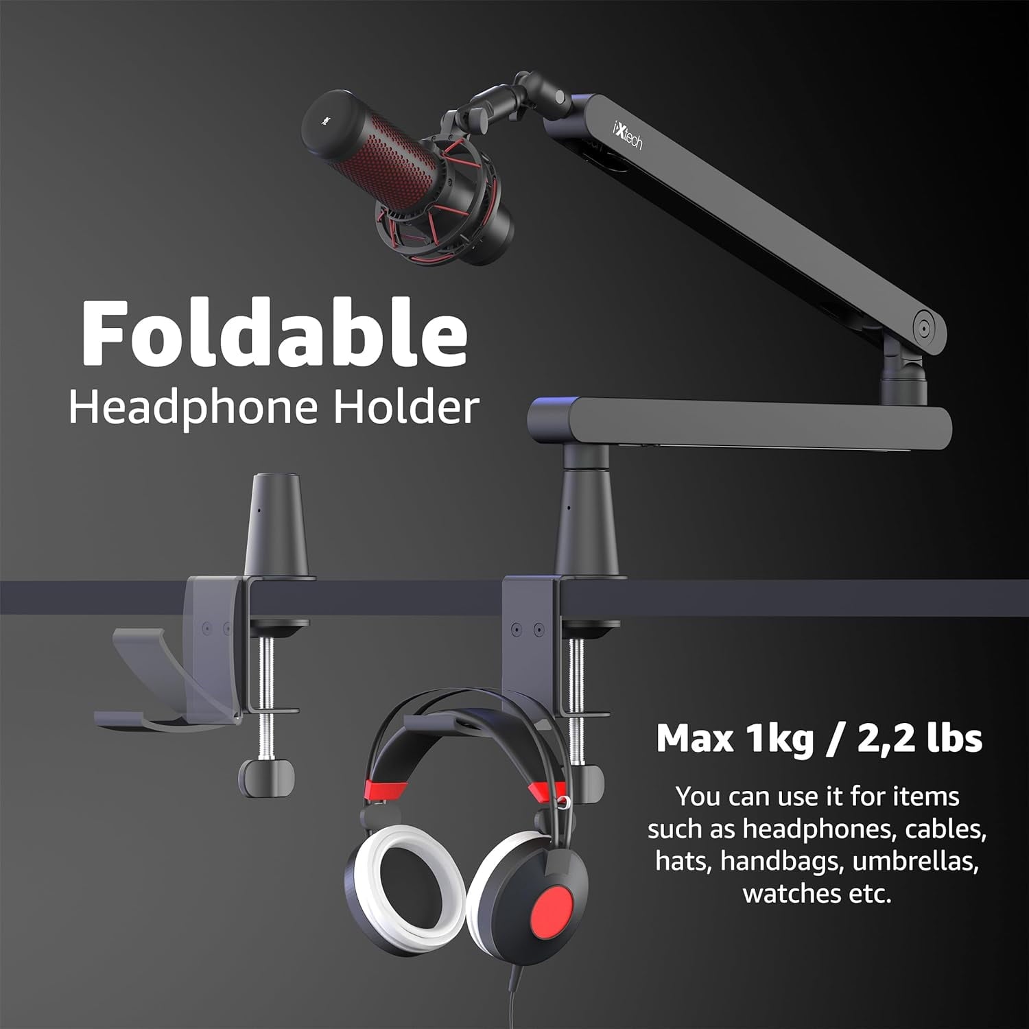 IXTECH - Mic Boom Arm Stand LP Microphone Stand Low Profile Microphone Arm Adjustable for Blue Yeti Shure Sm7B Hyperx Quadcast Rode Fifine, Mic Arm for Gaming Podcasting Lizard Pro - Serious Techies